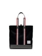 Thom Browne Navy Blue Tricolour Handle Cotton Tote Bag