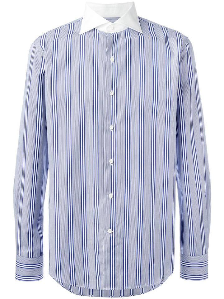Gabriele Pasini Striped Contrast Collar Shirt, Men's, Size: 40, Blue, Cotton