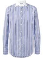 Gabriele Pasini Striped Contrast Collar Shirt, Men's, Size: 40, Blue, Cotton