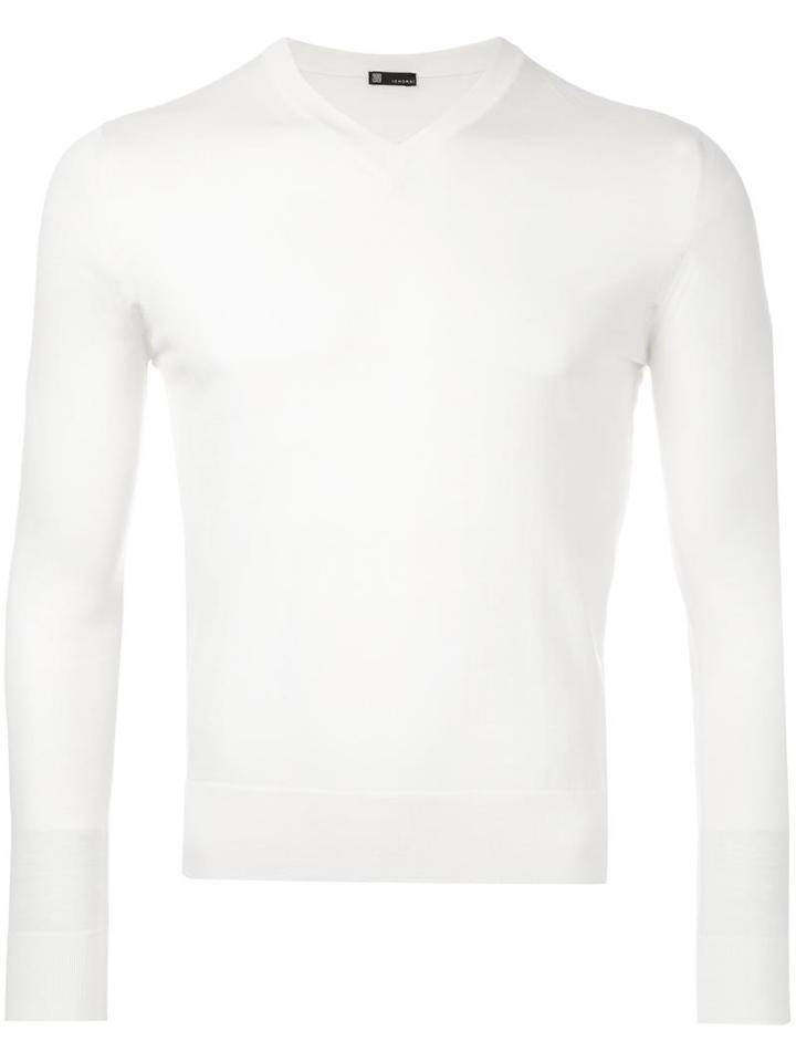 Strasburgo V-neck Jumper, Men's, Size: 44, White, Wool