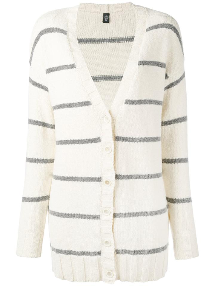 Eleventy Striped Cardigan - White