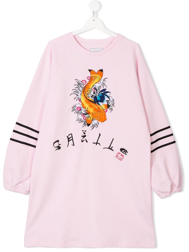 Gaelle Paris Kids Coy Carp Print Top - Pink & Purple