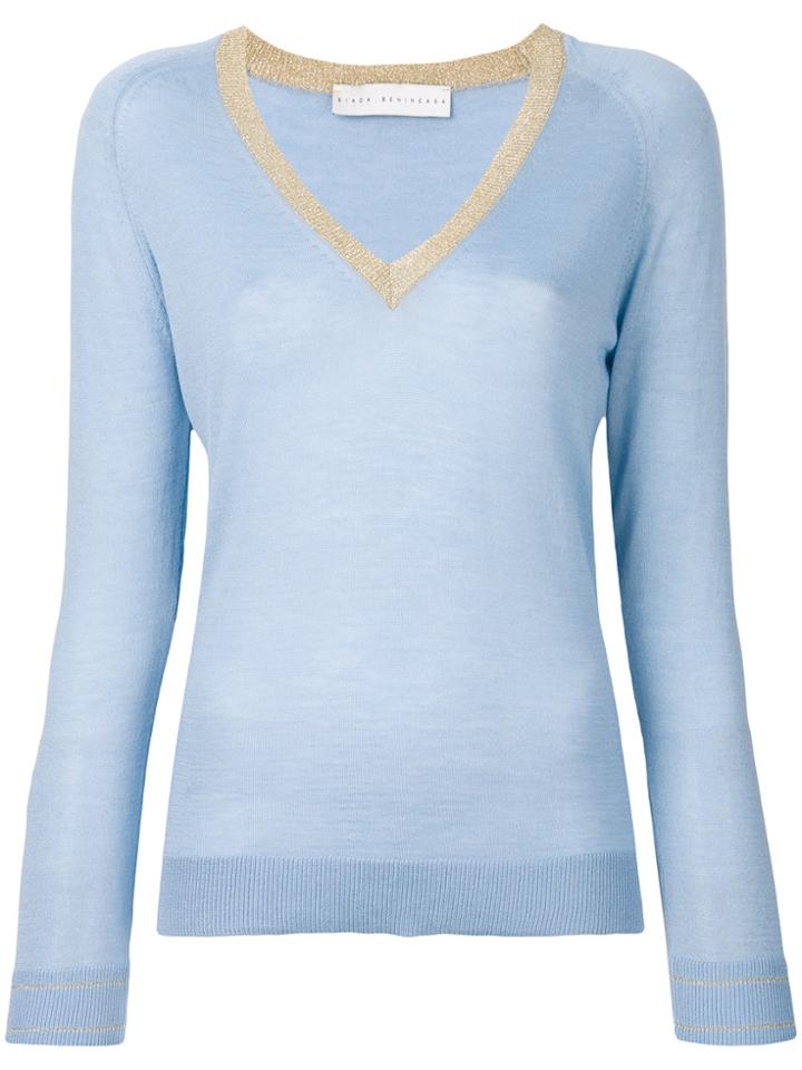 Giada Benincasa V-neck Fine Knit Top - Blue