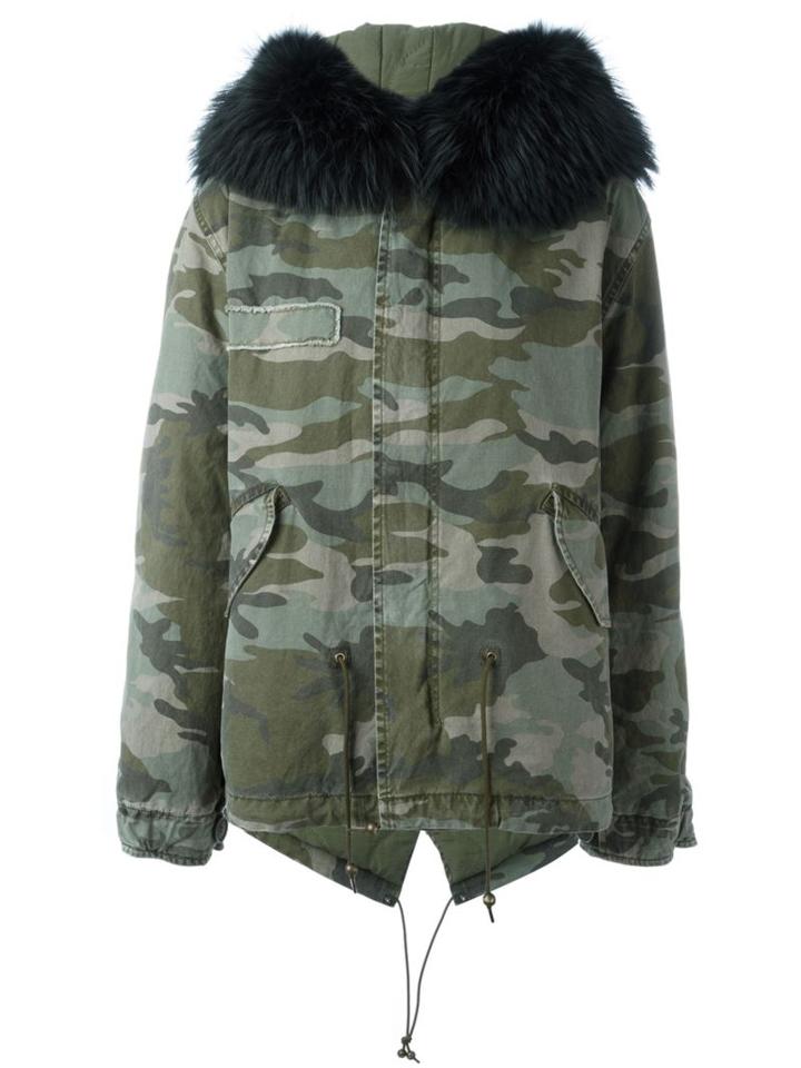 Mr & Mrs Italy Raccoon Fur Trim Jacket, Women's, Size: Xxs, Green, Cotton/lamb Skin/polyester/racoon Fur