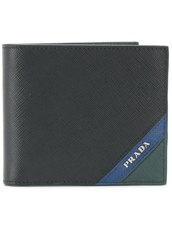 Prada Contrasting Geometric Detail Wallet - Black