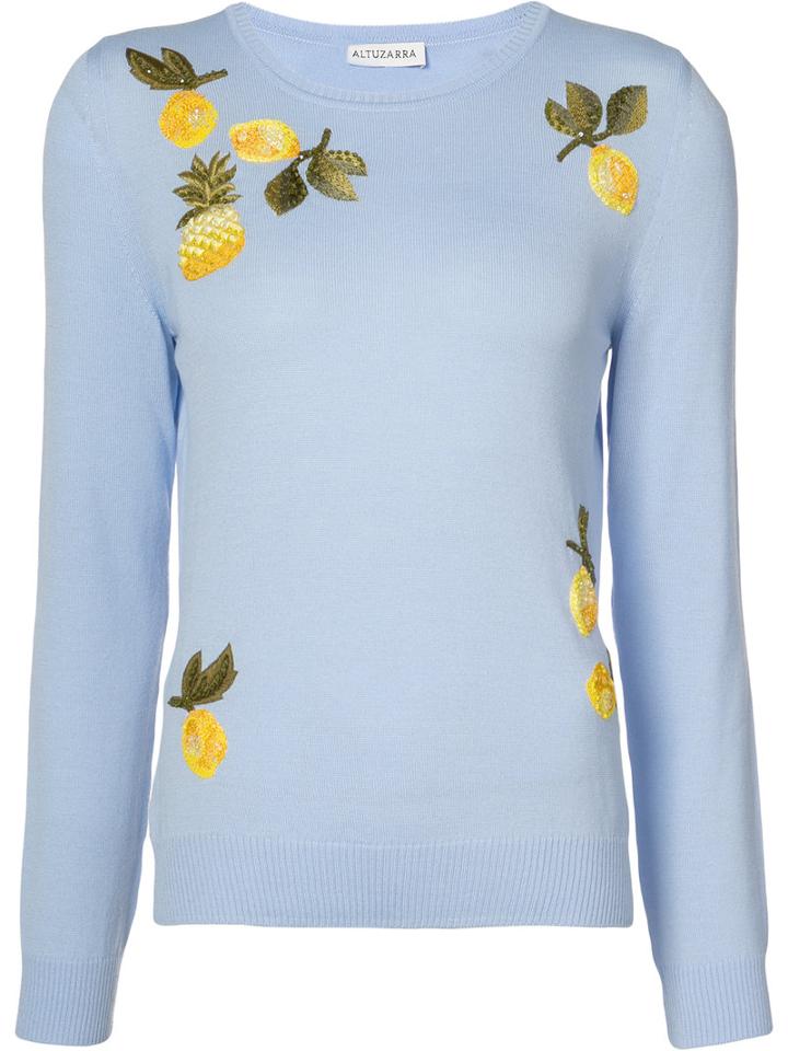 Altuzarra Pineapple Embroidered Sweater, Women's, Size: Xs, Blue, Merino