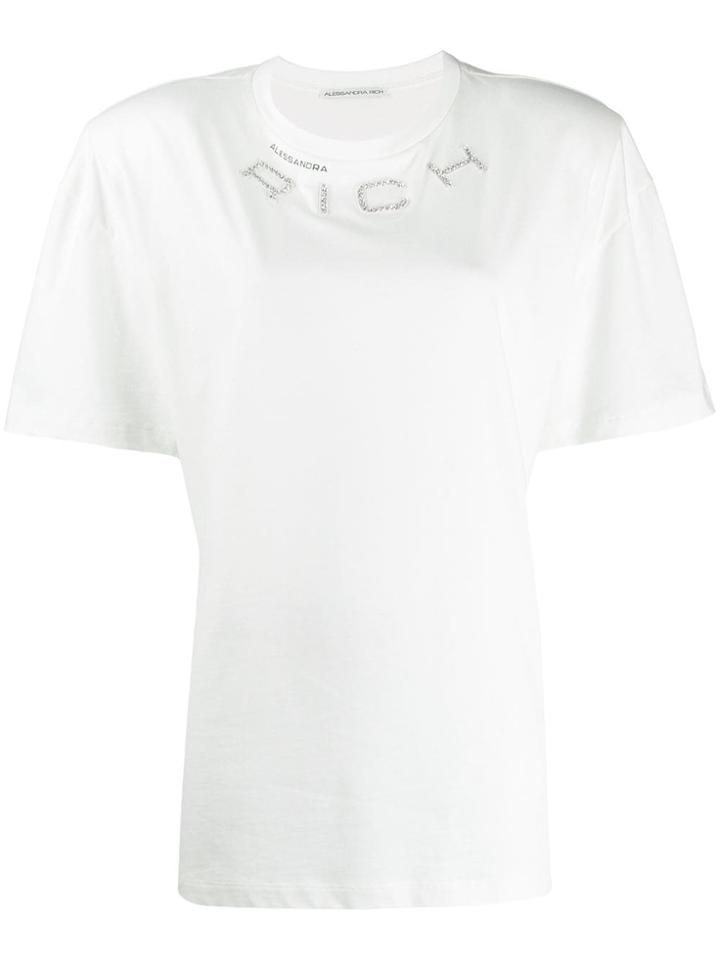 Alessandra Rich Rhinestone Logo T-shirt - White
