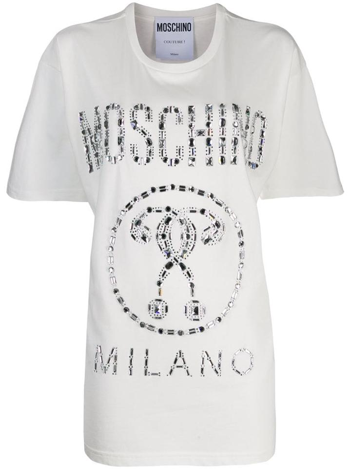 Moschino Crystal Embellished Logo T-shirt - White