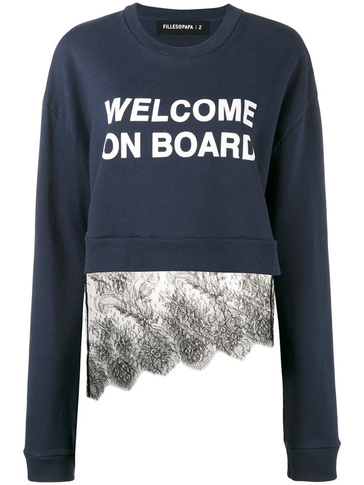 Filles A Papa 'welcome On Board' Lace Sweatshirt, Women's, Size: 2, Blue, Cotton/polyamide