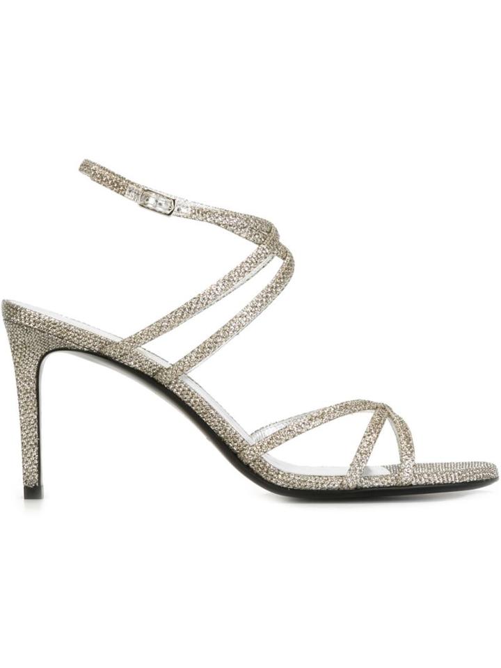 Saint Laurent Kate Sandals, Women's, Size: 38.5, Grey, Lurex/leather