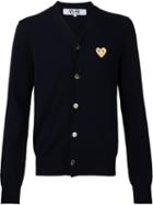Comme Des Garçons Play Embroidered Logo V-neck Cardigan, Men's, Size: Xl, Blue, Wool