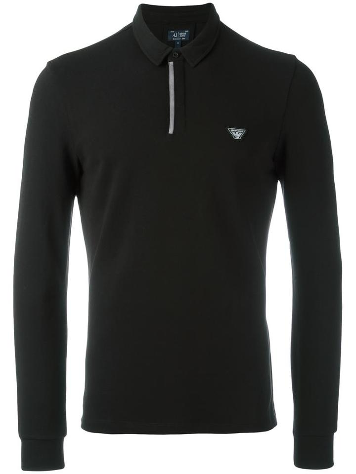 Armani Jeans Concealed Buttons Polo Shirt, Men's, Size: Large, Black, Cotton/spandex/elastane