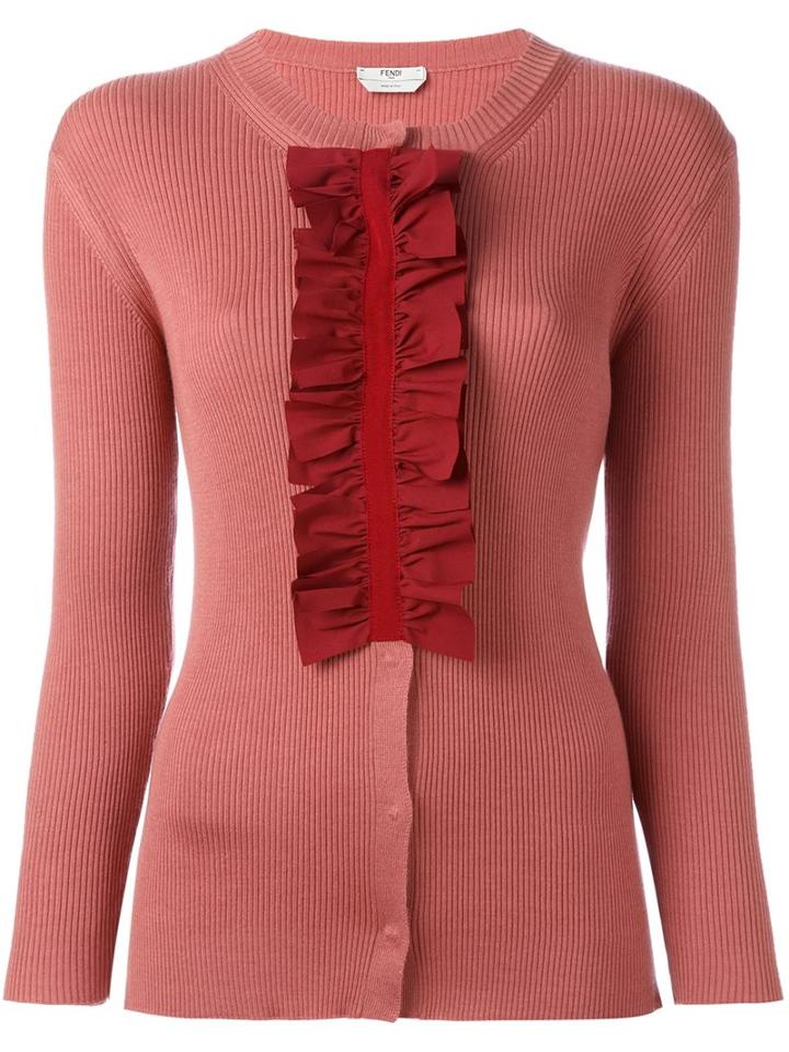 Fendi Ruffled Placket Cardigan, Women's, Size: 42, Pink/purple, Silk/cashmere