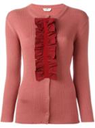 Fendi Ruffled Placket Cardigan, Women's, Size: 42, Pink/purple, Silk/cashmere