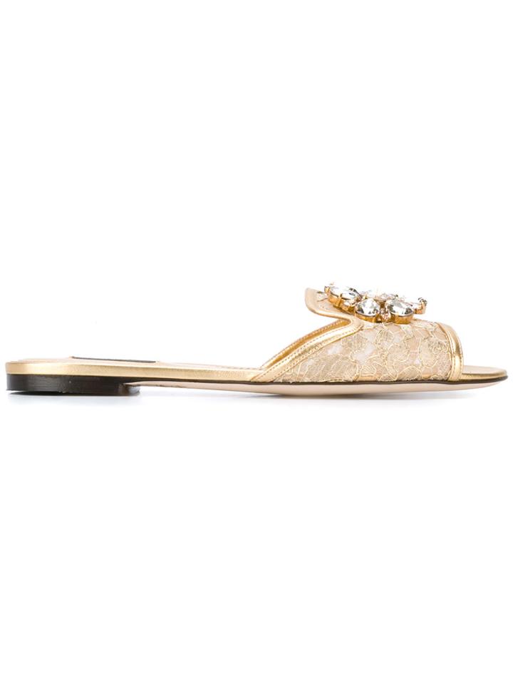 Dolce & Gabbana Bianca Flat Sandals - Metallic