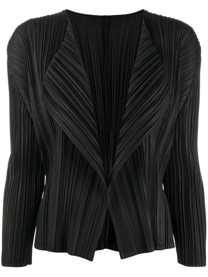Pleats Please By Issey Miyake Pleated 3/4 Sleeve Cardigan - Black