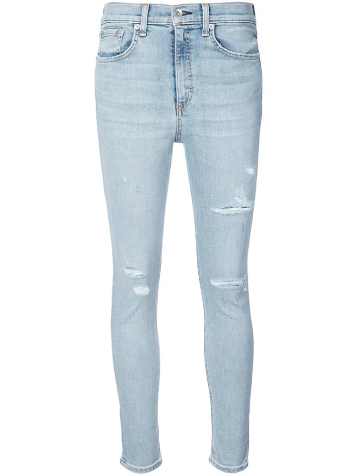 Rag & Bone Distressed High Waisted Skinny Jeans - Blue