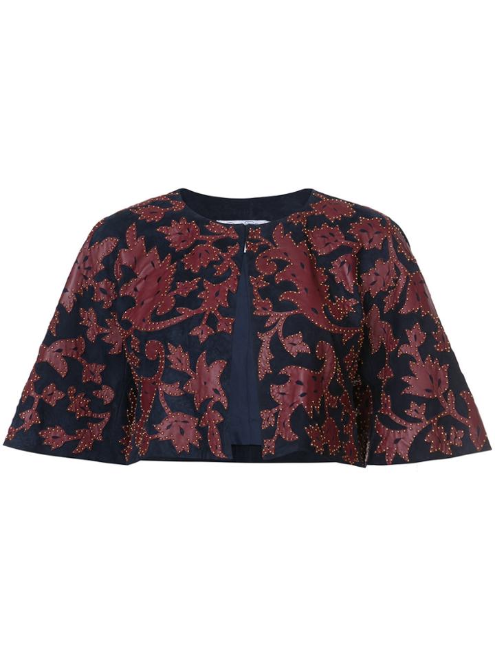 Oscar De La Renta Cropped Jacket With Print - Blue