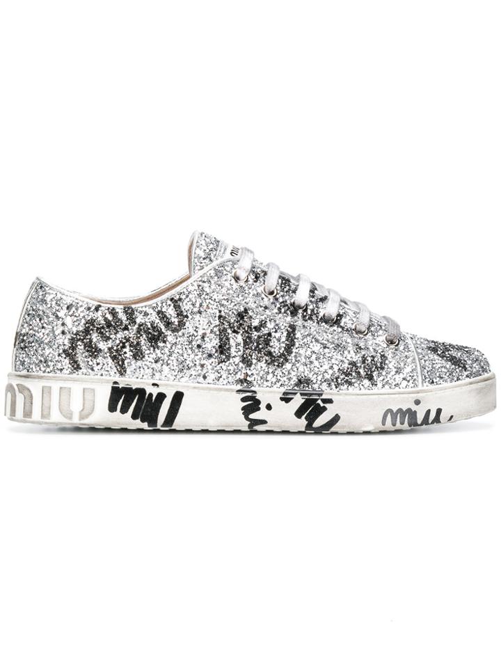 Miu Miu Glitter Embellished Sneakers - Metallic