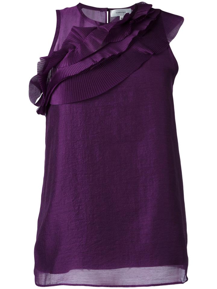 Carven Diagonal Pleated Detail Blouse, Women's, Size: 38, Pink/purple, Polyester/acetate/silk