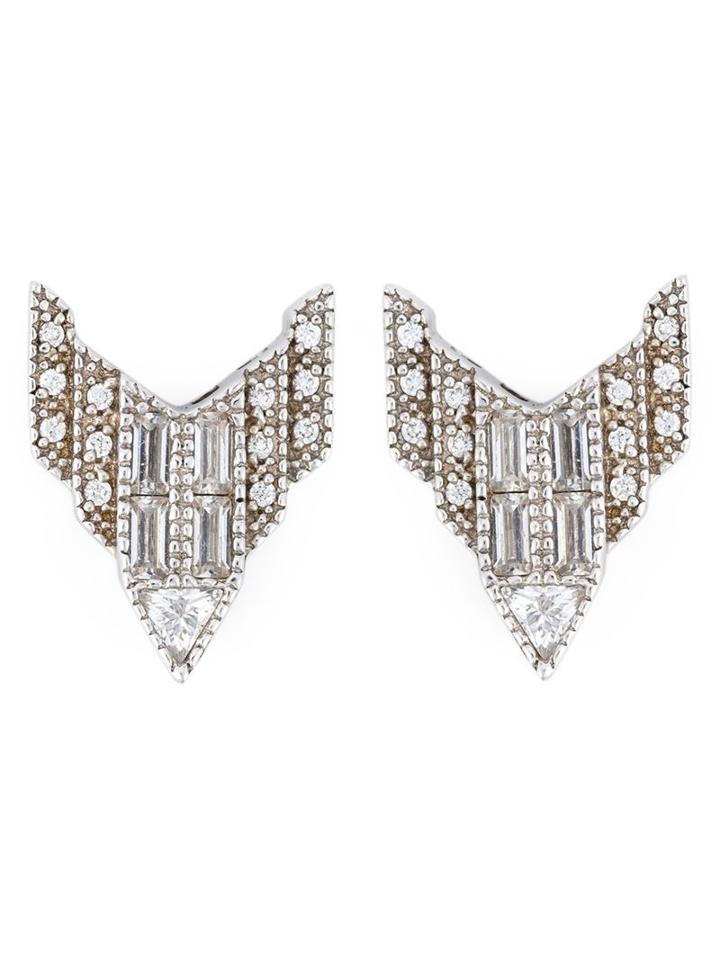 V Jewellery Deco Chrysler Earrings, Women's, Metallic, Silver/zirconium