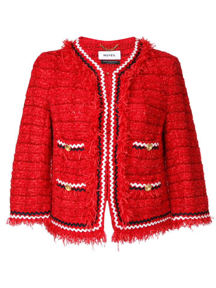 Muveil - Embroidered Blazer - Women - Cotton/nylon - 38, Red, Cotton/nylon
