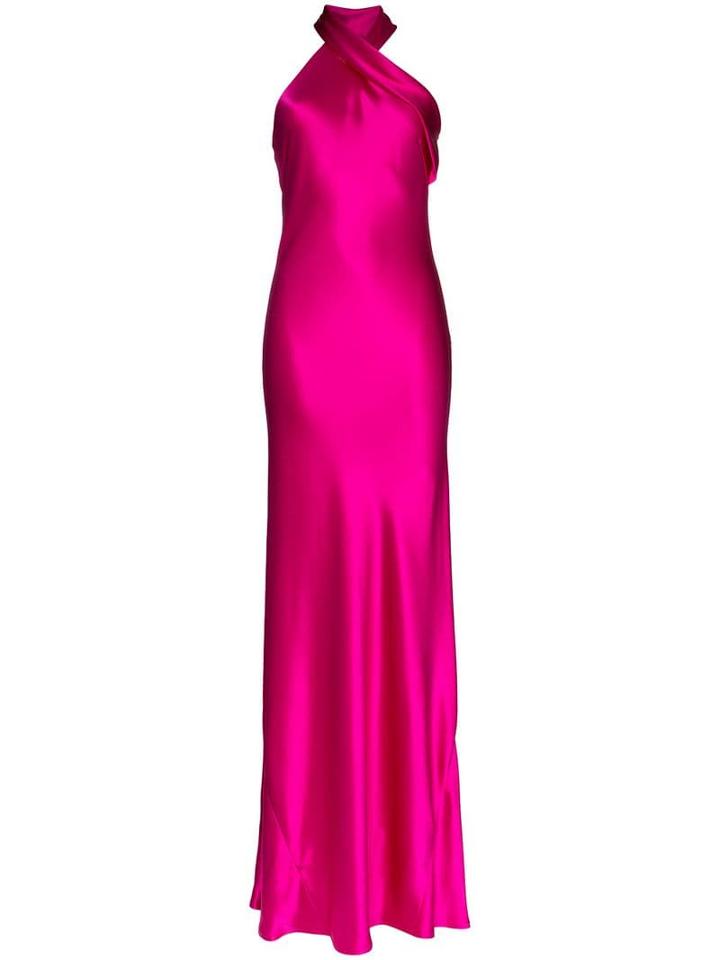 Galvan Halterneck Silk Maxi Dress - Pink