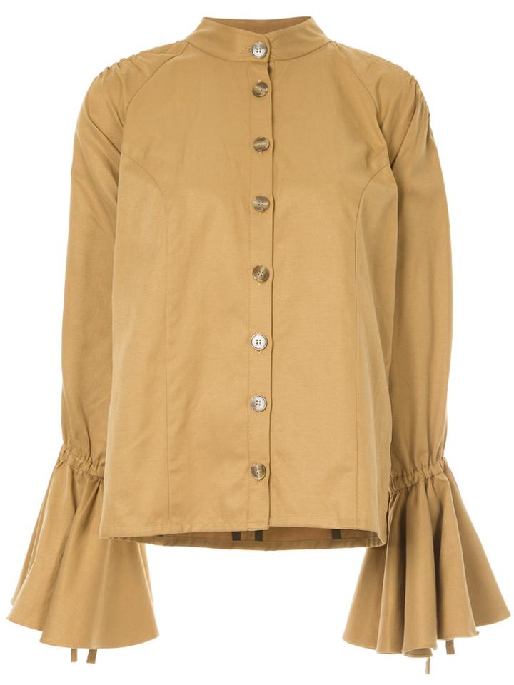 Liya Cut Out Shoulders And Flared Cuffs Shirt - Brown