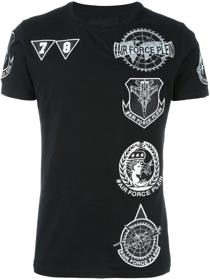 Philipp Plein 'air Force' Print T-shirt, Men's, Size: Large, Black, Cotton