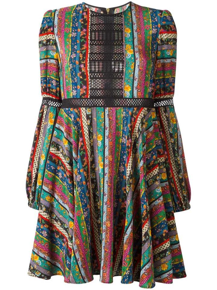 Philosophy Di Lorenzo Serafini Floral Striped Flared Dress, Women's, Size: 40, Cotton/polyamide/silk