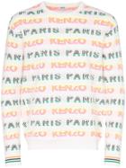 Kenzo Striped Logo Intarsia Cotton Blend Jumper - White