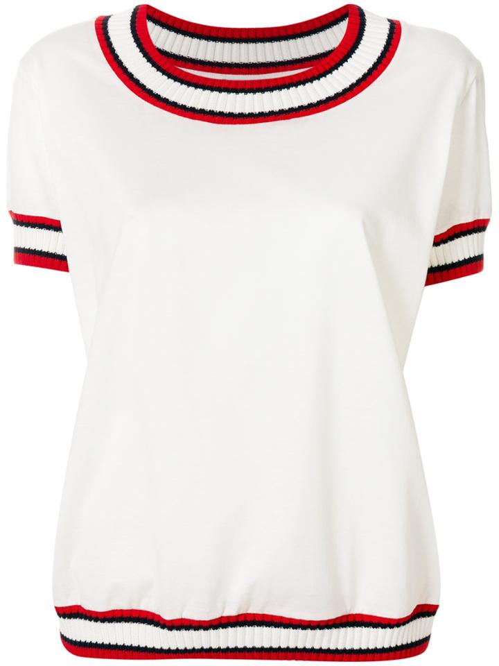 Moncler Striped Knitted Trim T-shirt - White