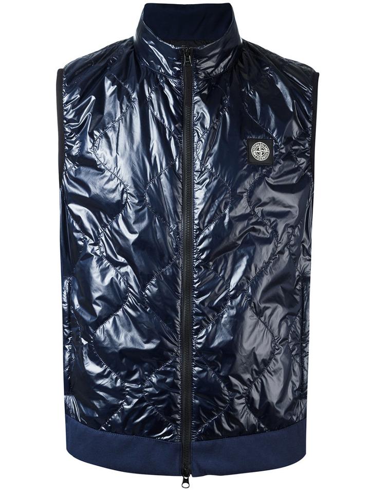 Stone Island Quilted Gilet, Men's, Size: Large, Blue, Cotton/polyamide/polyurethane Resin/polyester