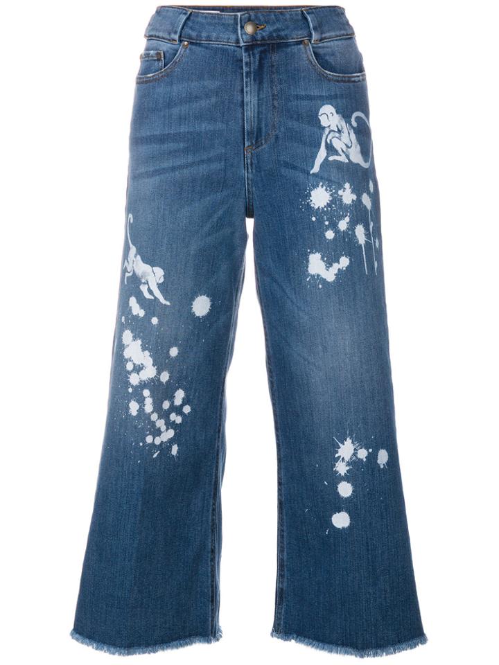 Red Valentino Paint Splash Cropped Jeans - Blue