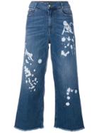 Red Valentino Paint Splash Cropped Jeans - Blue