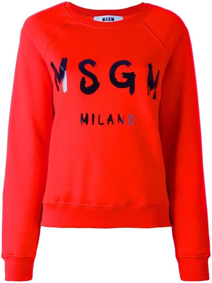 Msgm Logo Print Sweatshirt, Size: Large, Red, Cotton