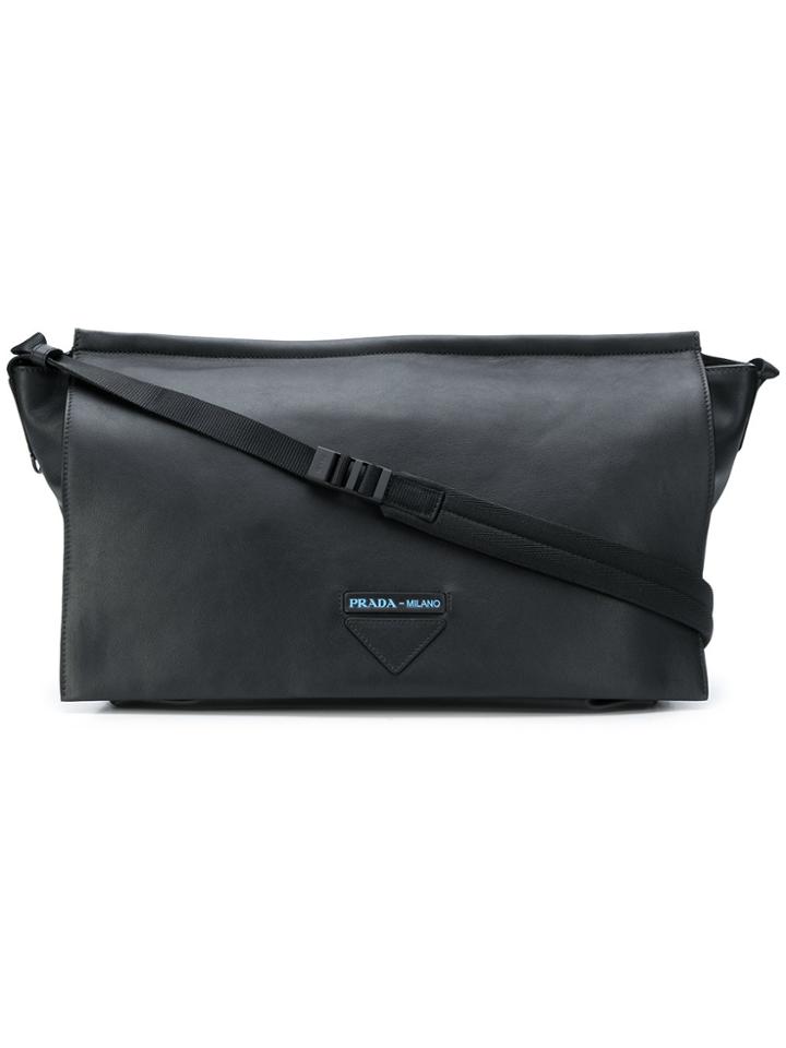 Prada Logo Plaque Messenger Bag - Black