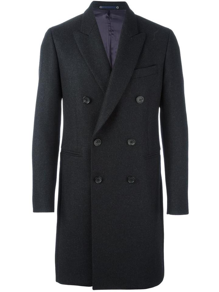 Ps By Paul Smith Double Breasted Coat, Men's, Size: Medium, Grey, Nylon/viscose/cashmere/wool