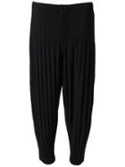 Homme Plissé Issey Miyake Pleated Tapered Trousers, Men's, Size: 3, Black, Polyester