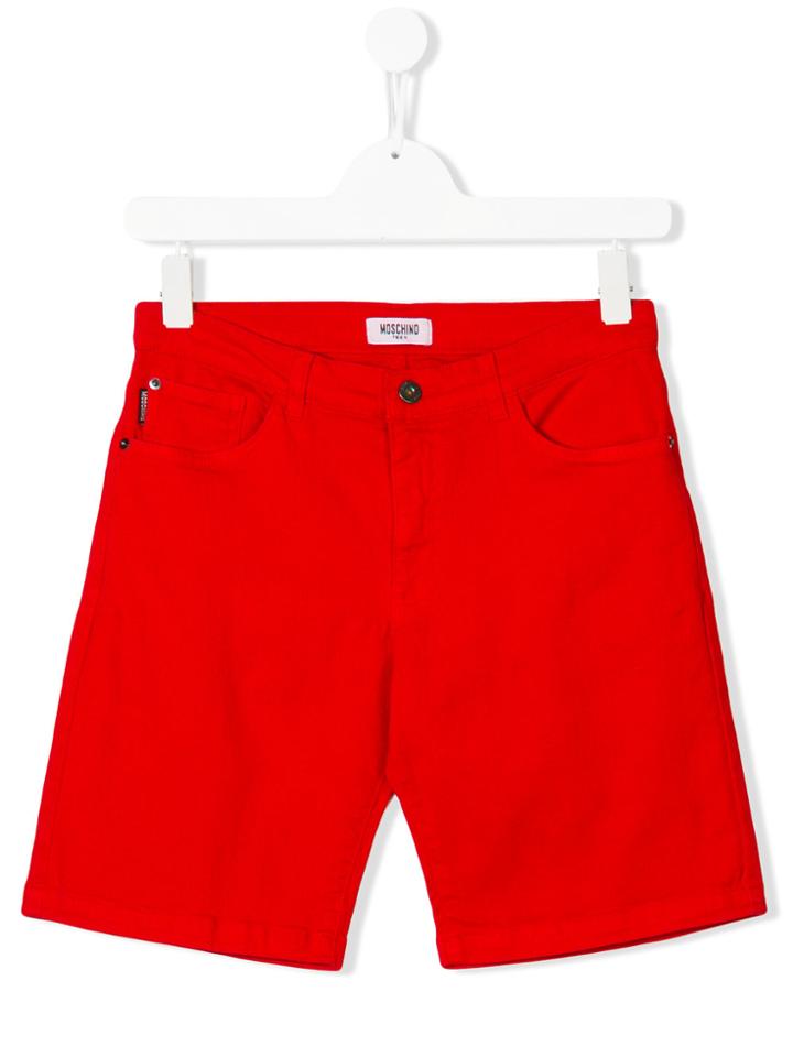 Moschino Kids Logo Embroidered Denim Shorts