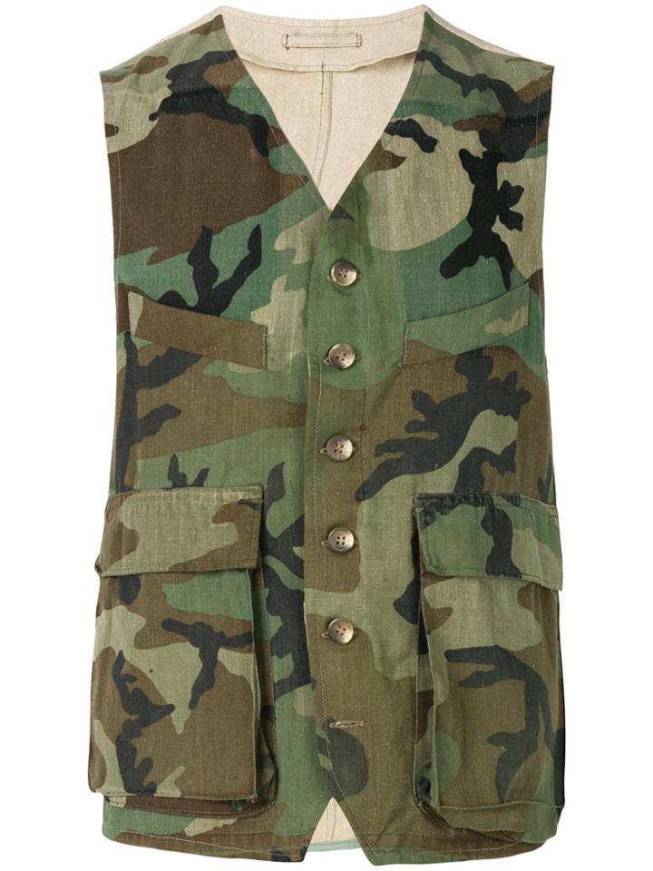 Fortela Camouflage Print Gilet - Green