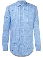 Etro Checked Fish Print Shirt, Men's, Size: 38, Blue, Cotton