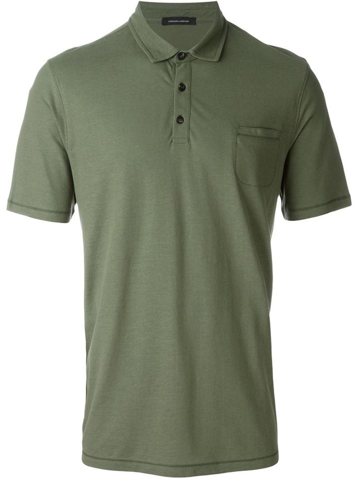Roberto Collina Classic Polo Shirt, Men's, Size: 52, Green, Cotton