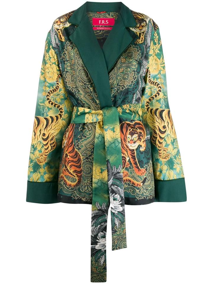 F.r.s For Restless Sleepers Tiger Print Belted Blazer - Green