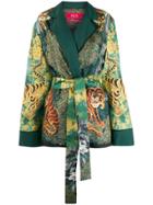 F.r.s For Restless Sleepers Tiger Print Belted Blazer - Green