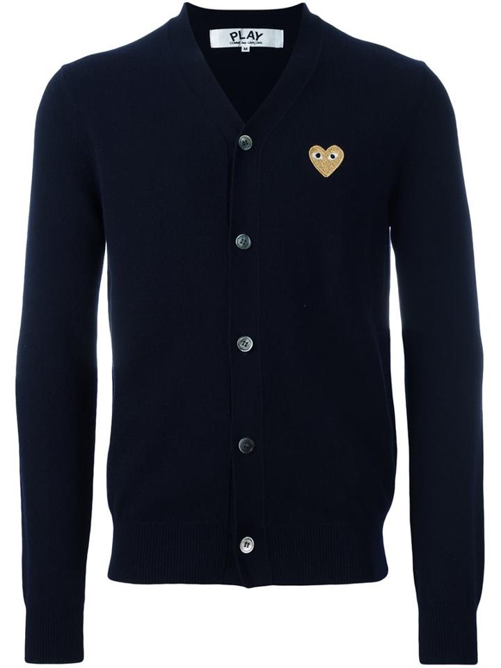 Comme Des Garçons Play - Heart Cardigan - Men - Wool - S, Blue, Wool