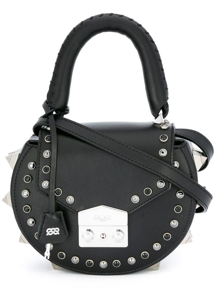 Salar Round Stud Mini Shoulder Bag, Women's, Black, Calf Leather