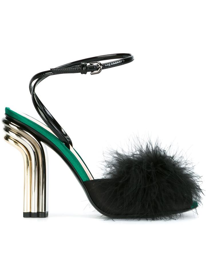 Marco De Vincenzo Feather Embellished Satin Sandals