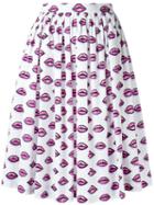 Prada Lip Print Skirt, Women's, Size: 40, White, Cotton/spandex/elastane