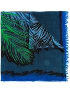 Emilio Pucci Feather Print Scarf, Women's, Blue, Cashmere